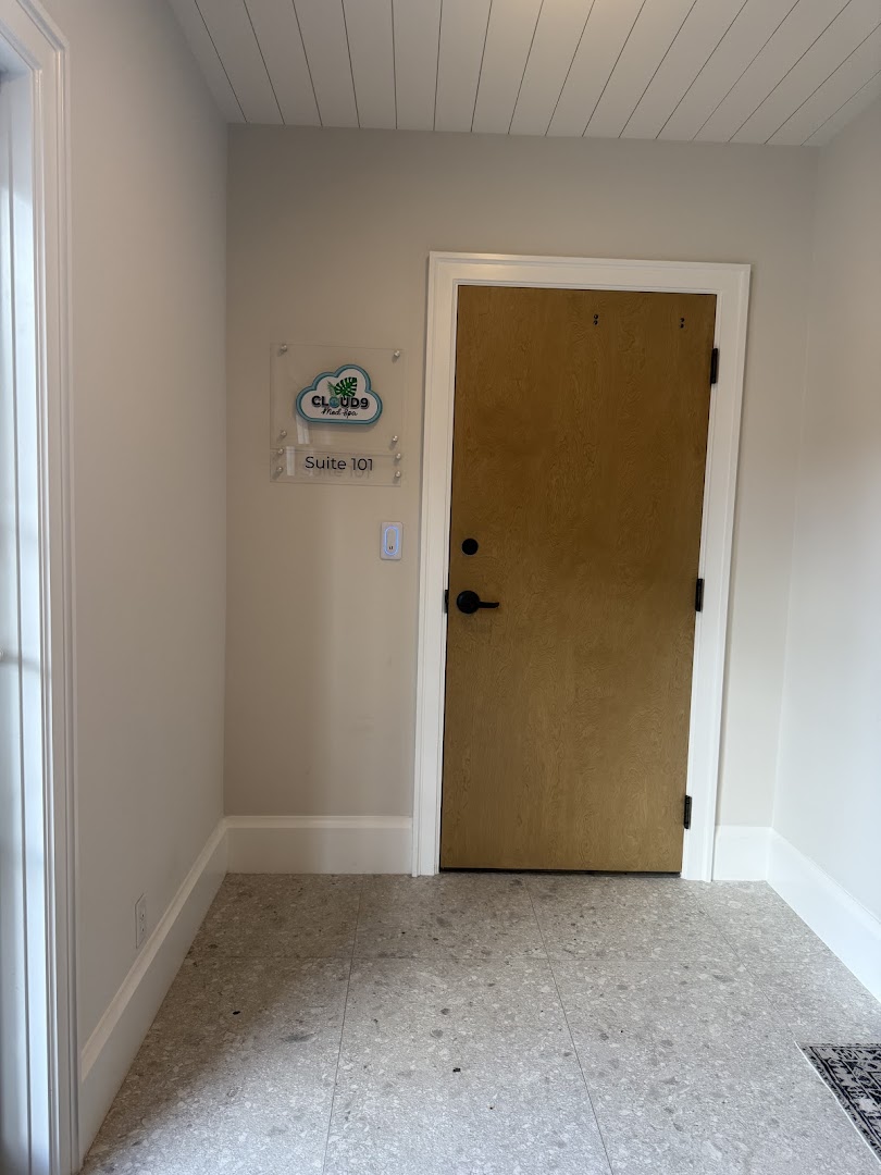 The Cloud 9 Med Spa entrance at Suite 101 — the actual door you'll walk through.